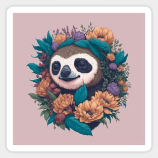 Cute smiling Sloth in flowers t-shirts and apparel, stickers, mugs, cases, pillow, wall art Magnet